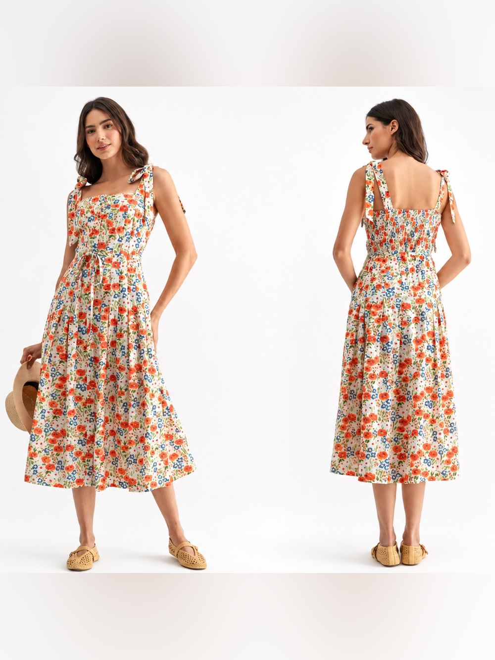 Floral Tie-Shoulder Midi Dress Camellia Boutique